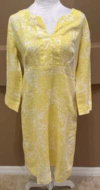 Boden Shift Dress 100% Linen Yellow/White Tropical Floral Print 6L